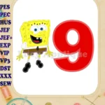 Sponge Bob Birthday Number 9 Applique Design - Instant Download