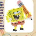 SpongeBob SquarePants With Pencil Fill Embroidery Design - Instant Download