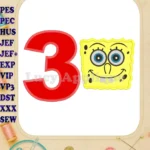 Spongebob Squarepants Birthday Number 3 Applique Design - Instant Download