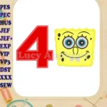Spongebob Squarepants Birthday Number 4 Applique Design - Instant Download