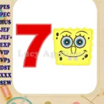 Spongebob Squarepants Birthday Number 7 Applique Design - Instant Download