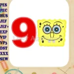 Spongebob Squarepants Birthday Number 9 Applique Design - Instant Download