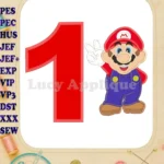 Super Mario Birthday Number 1 Applique Design - Instant Download