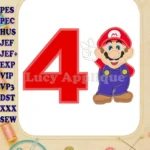Super Mario Birthday Number 4 Applique Design - Instant Download