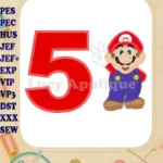 Super Mario Birthday Number 5 Applique Design - Instant Download