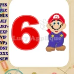 Super Mario Birthday Number 6 Applique Design - Instant Download