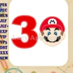Super Mario Head Birthday Number 3 Applique Design - Instant Download