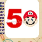 Super Mario Head Birthday Number 5 Applique Design - Instant Download