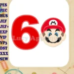 Super Mario Head Birthday Number 6 Applique Design - Instant Download