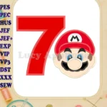 Super Mario Head Birthday Number 7 Applique Design - Instant Download