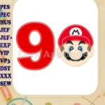 Super Mario Head Birthday Number 9 Applique Design - Instant Download