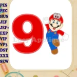 Super Mario Odyssey Birthday Number 9 Applique 01 Design - Instant Download