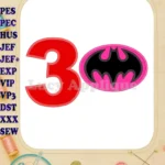 Batgirl Birthday Number 3 Applique Design - Instant Download