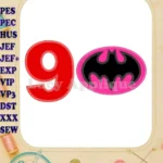 Batgirl Birthday Number 9 Applique Design - Instant Download