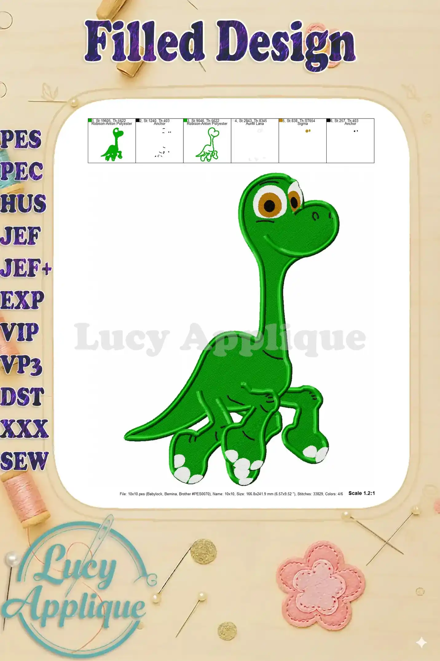 Additional view of Baby Arlo embroidery design, highlighting the filled stitch style and design details.