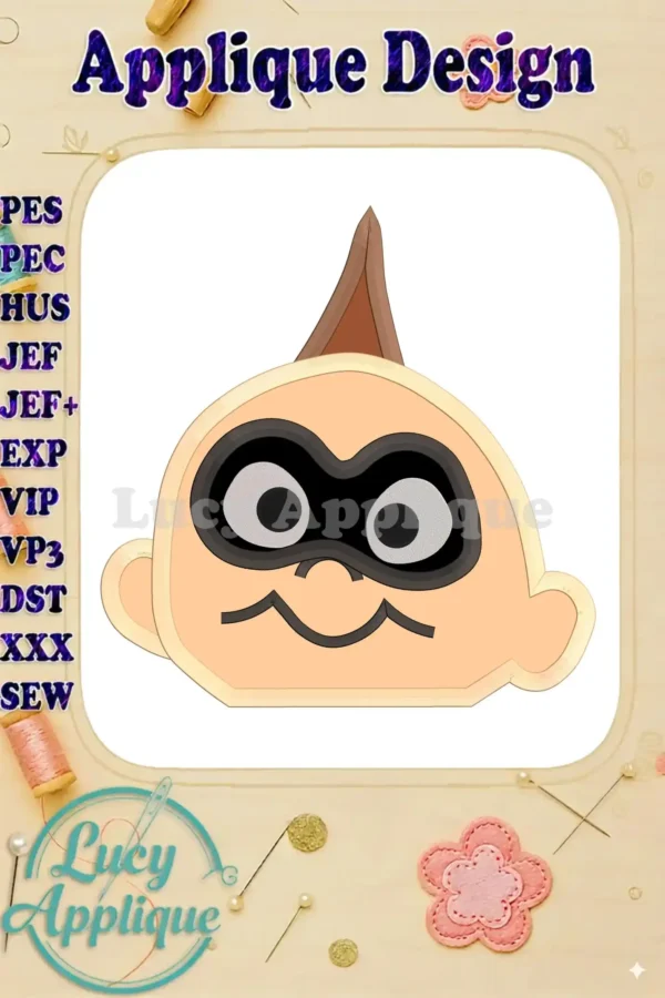 Jack Jack Parr from The Incredibles as an applique embroidery design. This image shows the main design, ready to be stitched.