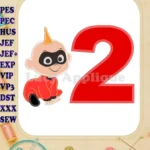 Jack Jack Parr The Incredibles Birthday Number 2 Applique 03 Design - Instant Download