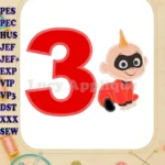 Jack Jack Parr The Incredibles Birthday Number 3 Applique 03 Design - Instant Download