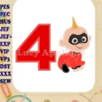 Jack Jack Parr The Incredibles Birthday Number 4 Applique 03 Design - Instant Download
