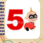 Jack Jack Parr The Incredibles Birthday Number 5 Applique 03 Design - Instant Download