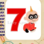 Jack Jack Parr The Incredibles Birthday Number 7 Applique 03 Design - Instant Download