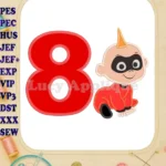 Jack Jack Parr The Incredibles Birthday Number 8 Applique 03 Design - Instant Download