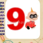 Jack Jack Parr The Incredibles Birthday Number 9 Applique 03 Design - Instant Download