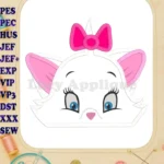 Marie The Aristocats Head Applique Embroidery Design - Instant Download