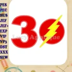 The Flash Birthday Number 3 Applique Design - Instant Download