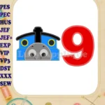 Thomas the Train Birthday Number 9 Applique Design - Instant Download
