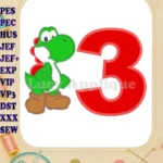 Yoshi Super Mario Birthday Number 3 Applique Design - Instant Download