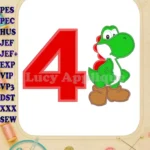 Yoshi Super Mario Birthday Number 4 Applique Design - Instant Download