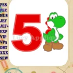Yoshi Super Mario Birthday Number 5 Applique Design - Instant Download