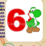Yoshi Super Mario Birthday Number 6 Applique Design - Instant Download