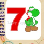 Yoshi Super Mario Birthday Number 7 Applique Design - Instant Download