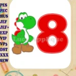Yoshi Super Mario Birthday Number 8 Applique Design - Instant Download