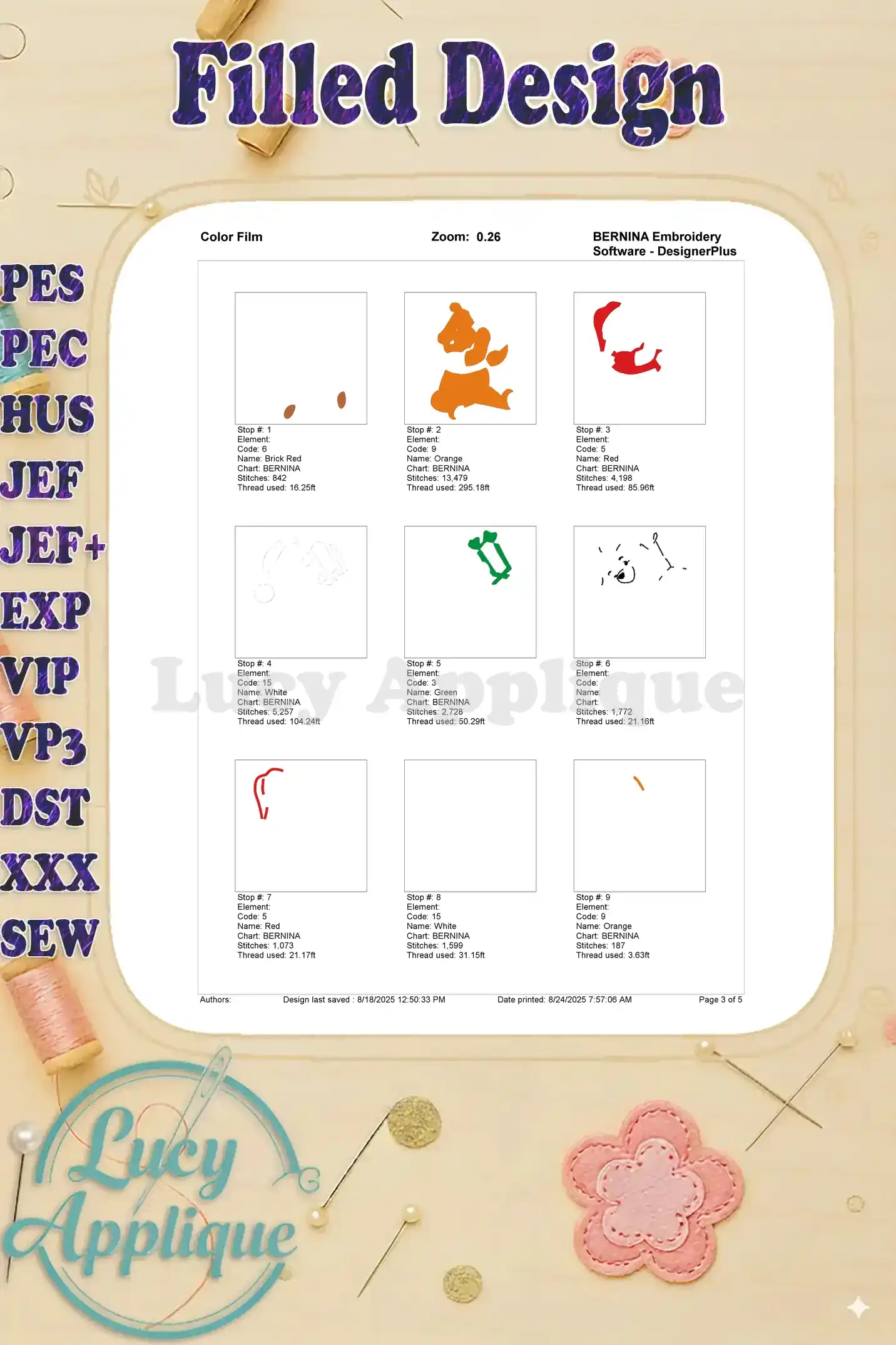 Color film for Winnie the Pooh Christmas embroidery, showing the thread colors and their arrangement, step by step, for precise embroidery.