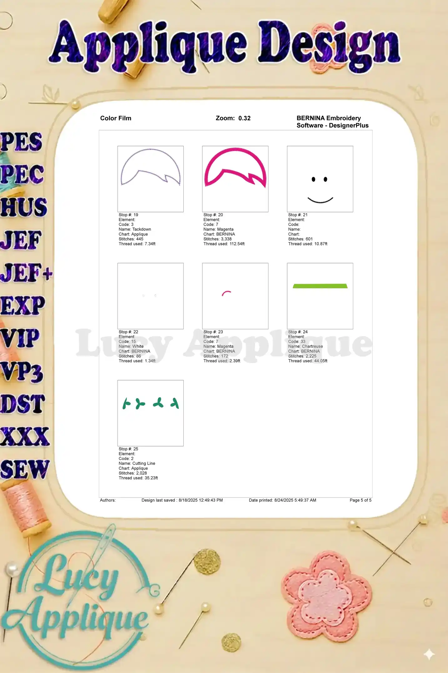 Color film continuation for the Poppy Troll applique, completing the visual guide for all steps and thread colors. Uses BERNINA software.