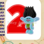 Branch Trolls Birthday Number 2 Applique Embroidery Design - Instant Download