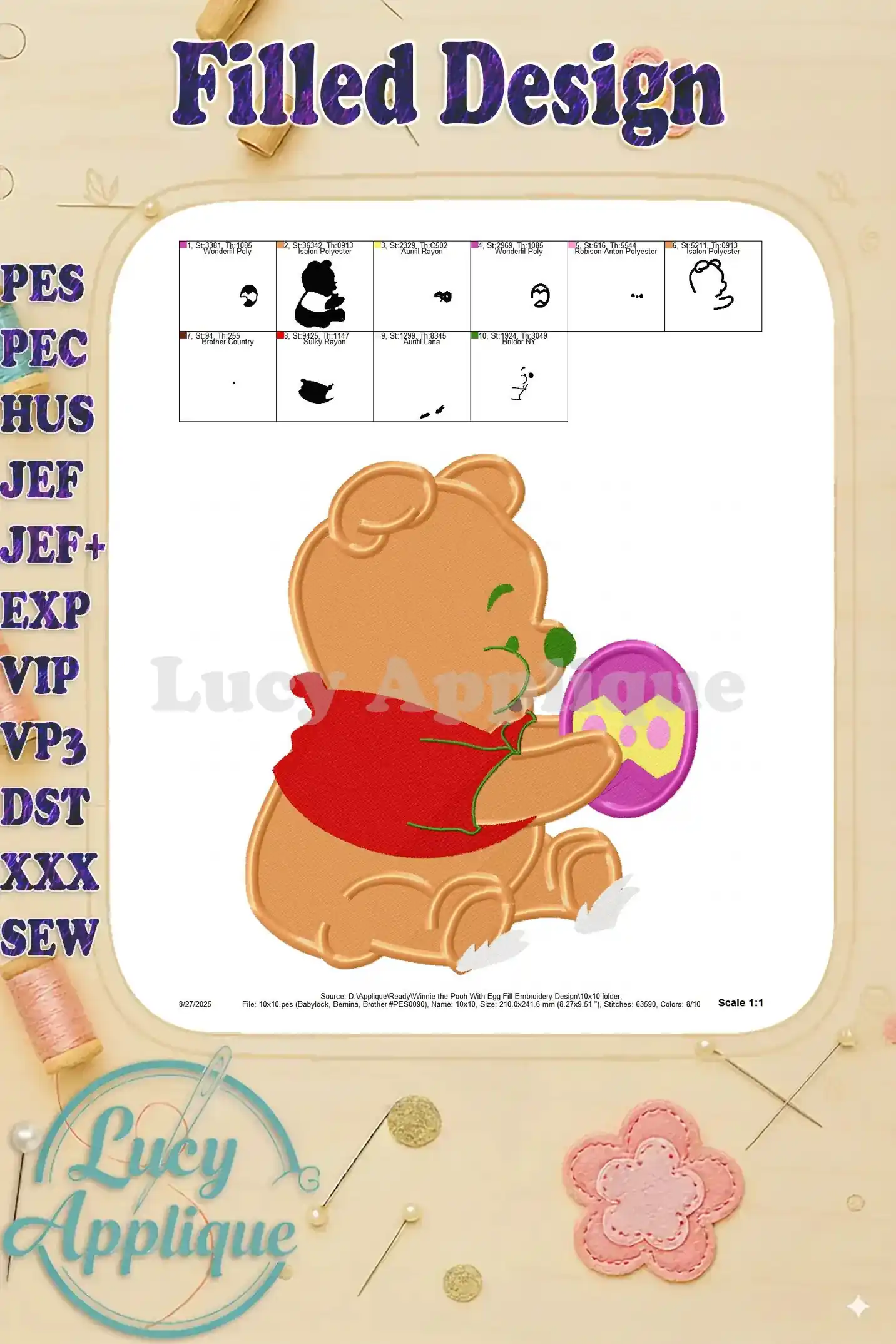 Additional view of the completed Winnie the Pooh embroidery design, showcasing the overall design and scale.