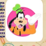 Goofy Circle Applique Embroidery Design - Instant Download