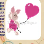 Piglet Winnie the Pooh With Balloon Fill Embroidery Design - Instant Download