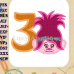 Poppy Trolls 3rd Birthday Machine Applique Design - Instant Download