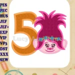Poppy Trolls 5th Birthday Machine Applique Design - Instant Download