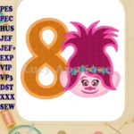 Poppy Trolls 8th Birthday Machine Applique Design - Instant Download