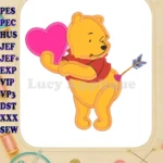 Winnie the Pooh With Pink Heart Applique Design 01 - Instant Download