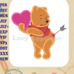 Winnie the Pooh With Pink Heart Fill Embroidery Design 01 - Instant Download
