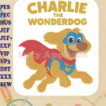 Charlie the Wonderdog superhero fill embroidery designs for kids - Instant Download