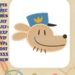 Dog Man smiling face fill embroidery designs with police hat - Instant Download
