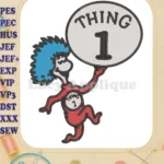 Dr Seuss Thing 1 Blue Hair Red Suit Fill Embroidery Designs - Instant Download